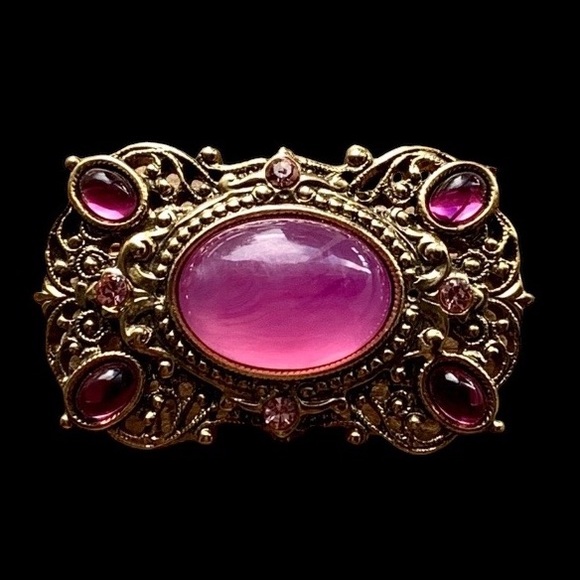 Vintage Pink Stone & Crystal Gold Tone Pin Brooch Women’s Jewelry Victorian - Picture 3 of 4